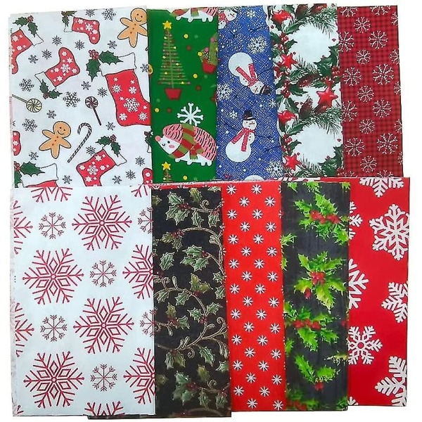 Julebomullsstoff firkanter 20cm X 25cm 10stk Stoff Patchwork Håndverk Quilting Firkanter Bunter Bomullsstoff (tilfeldig pakke) TA