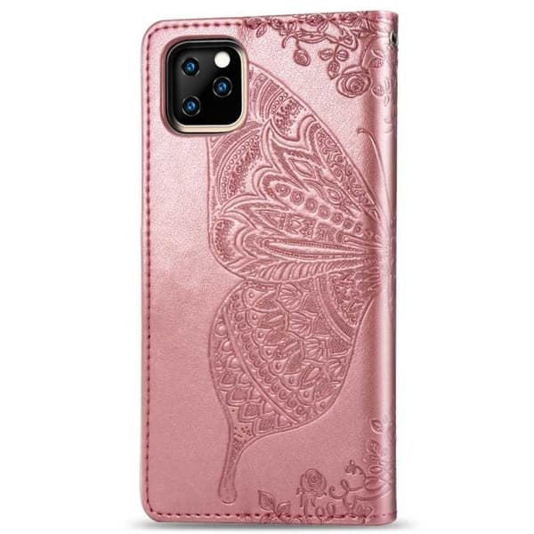 iPhone 12 / 12 Pro Pung Etui PU-Læder 4-RUM Motiv Sommerfugl Grå