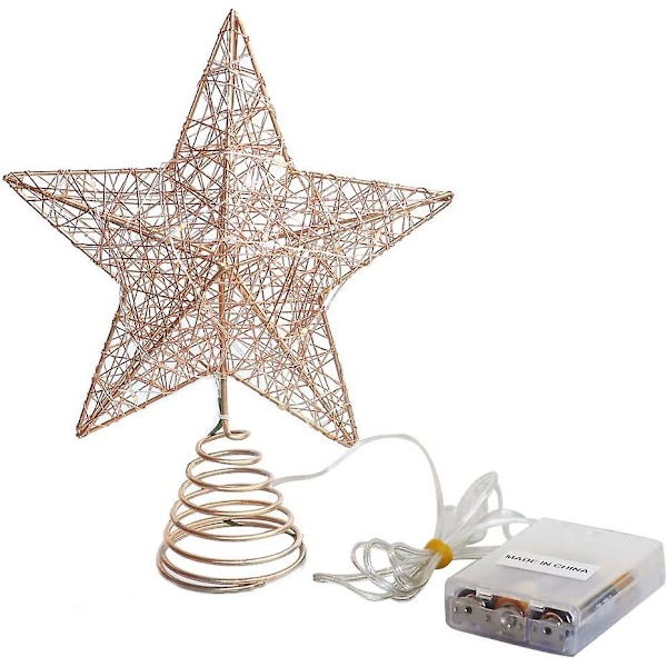 Juletrær Topper Stjerne, Juletrær Toppdekorasjoner med Varm Hvit Led Lys og Timer Funksjon, Uthulet Glitrende Stjerne for Hjem og Kontorinnredning, 8 X 10 Tommer Rose Gull