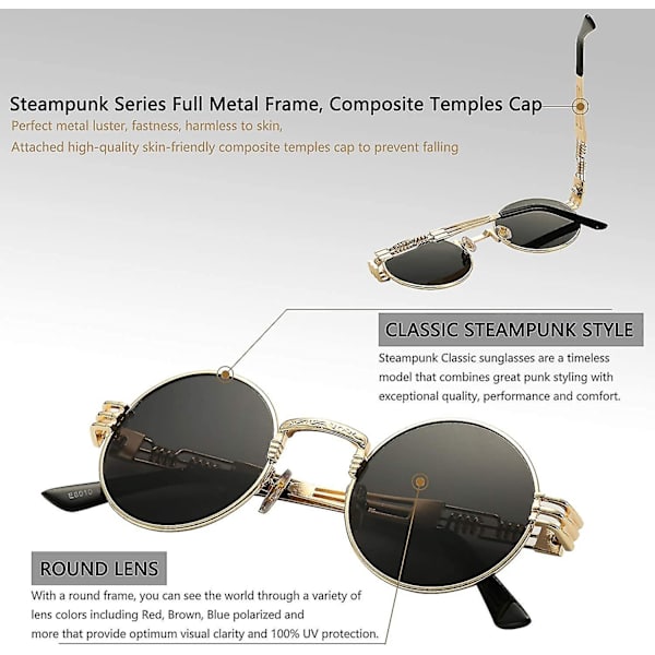 Retro runde Steampunk solbriller John Lennon