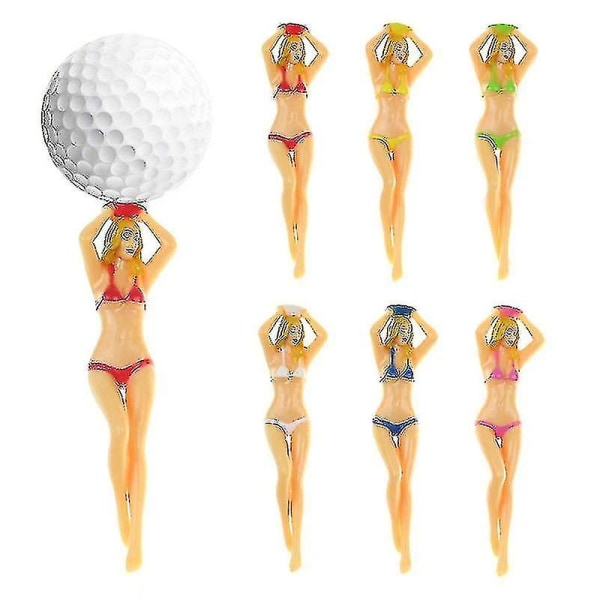 6 morsomme golf-tees i form av bikinikledde damer, 76 mm, 3 tommer, plast, tilbehør for golftrening (tilfeldig farge)