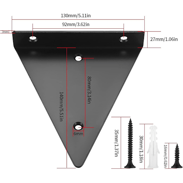 2 kpl piilotettuja hyllynkannattimia (14 cm x 13 cm) - Näkymätön kolmio - Seinäkiinnitys - Vankka seinäkiinnitys hyllynkannattimelle, kirjahylly