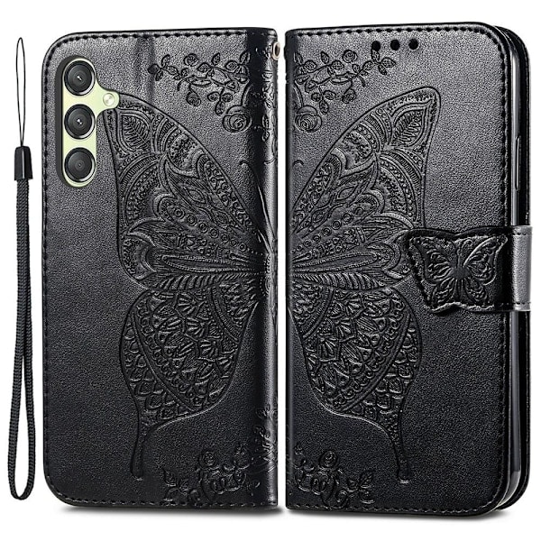 Samsung Galaxy A25 5G Etui Læder Stor Sommerfugl Sort