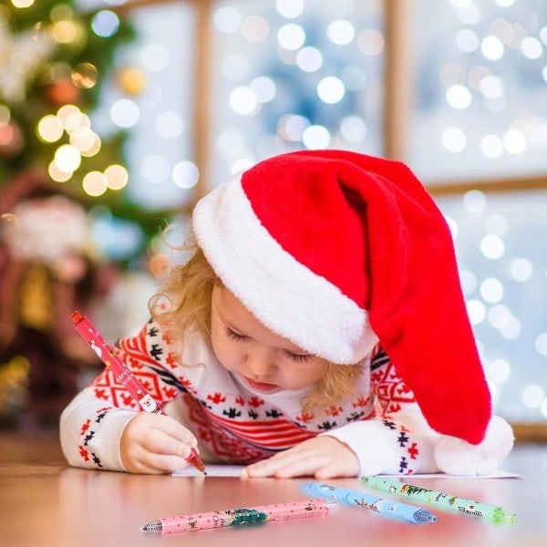 24-pack julpenner, julkulspetspennor, tecknade jultomteälgar, set, julklapp adventskalender 2023