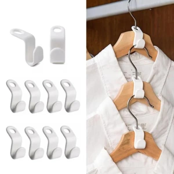 10-pack Klädhängare - Kopplingskrok - Organizer Vit[co]