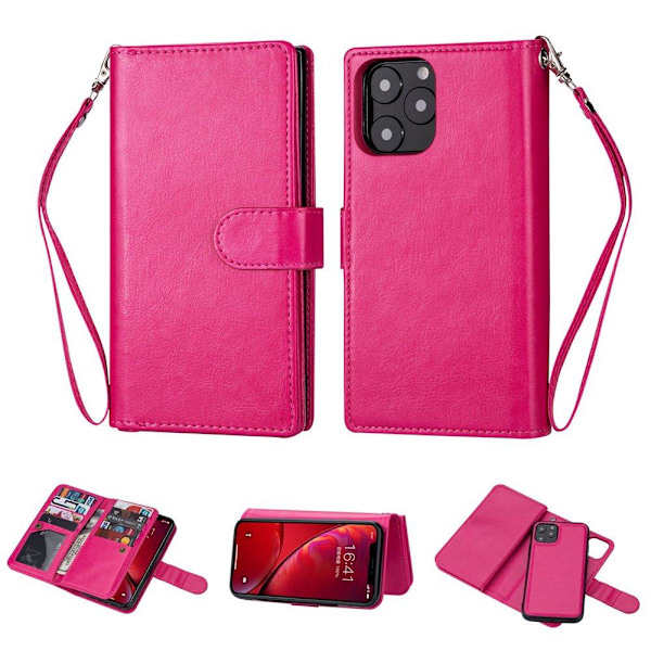 iPhone 12 Pro Max - Stylish Practical 9-Card Wallet Case Röd