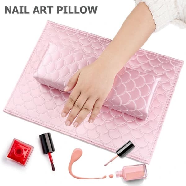 2 stk. foldbare bløde silkenegle håndpude armlæns pude til manicure salon (pink)[CO]
