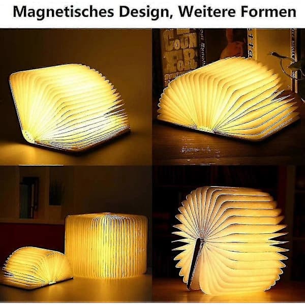 Wooden Book Lamp, Foldable Booklight Decoration, Warm White Light