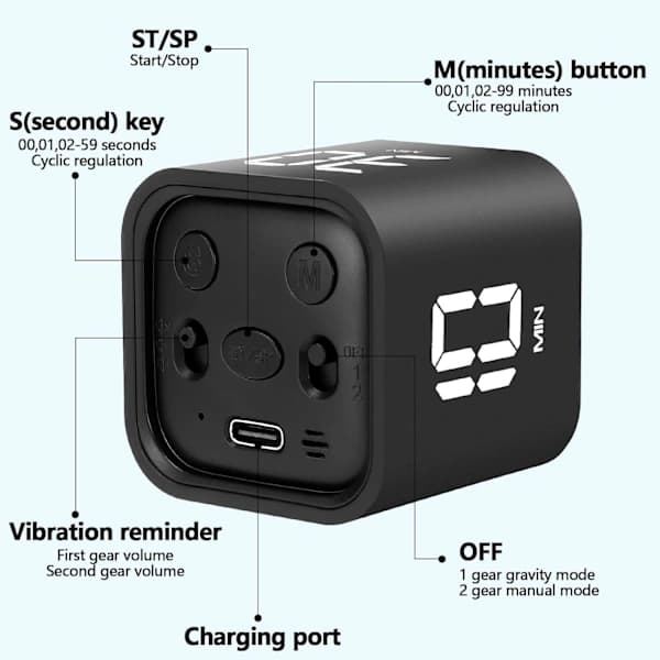 Pomodoro Timer Digital Cube Timer Kjøkkentimer Kjøkkentimer Tidsstyring Brukes På Kontor, Studier, Barn, Matlaging, Trening[co]