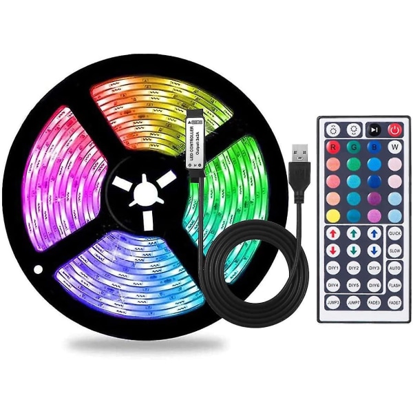 Färgförändrande USB RGB LED-remsa, LED-lampor med fjärrkontroll för heminredning, TV-bakgrundsbelysning (5 m) Icke-vattentät