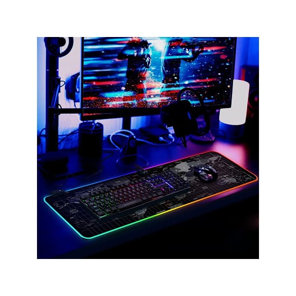 Gaming Musemåtte med LED-lys - 90x40cm - Verdenskort[CO]