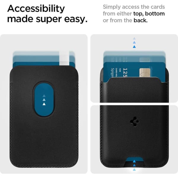 Spigen Valentinus Magnetisk Kortholder Sort Svart PU skinn
