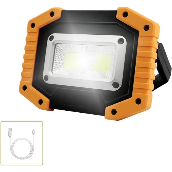 30W uppladdningsbar LED-spotlight Byggarbetsplatsarbetslampa med 2X COB bärbar USB LED-spotlight för camping, 3 lägen, (1 stycke) [Energy C