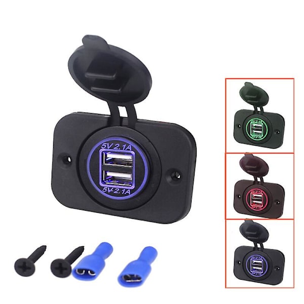 Dubbel infälld USB-uttag 12/24 Volt 2.1A 5 Volt för husvagnar, husbilar, bilar, båtar, lastbilar