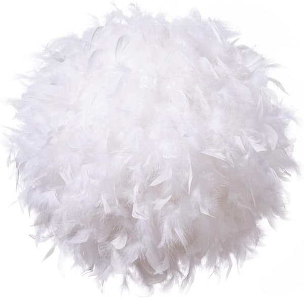 White Feather Lampshade for Ceiling, Non-Electric L