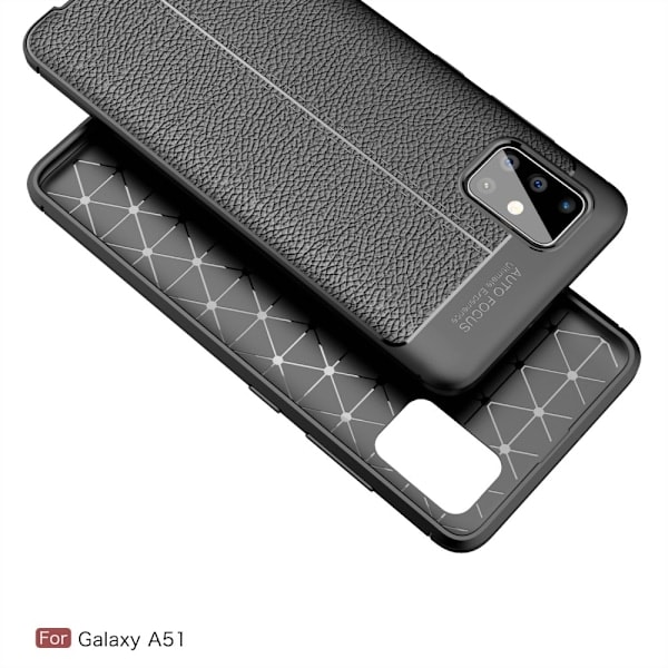 Samsung Galaxy A51 - Litchi Tekstur Cover - Sort Black Svart
