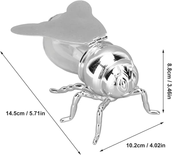 Decorative Bee-Shaped Honey Jar, Honey Pot with Spoon Silver Silver