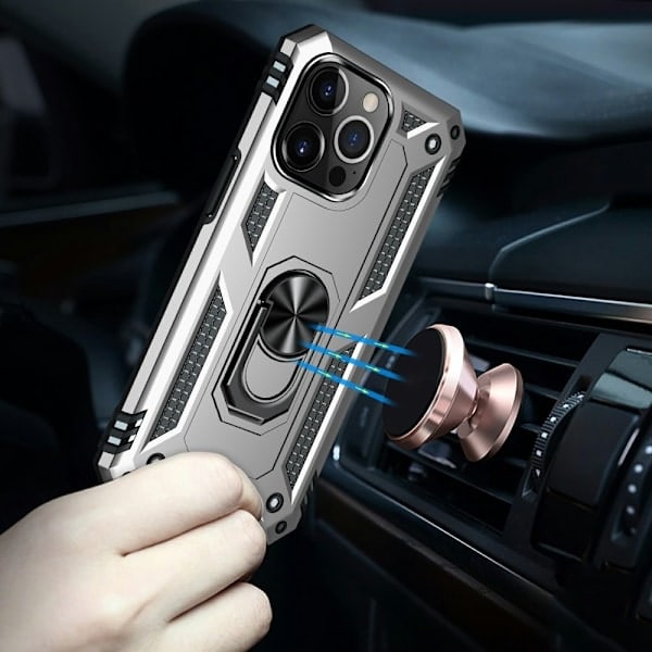iPhone 13 Pro Max - Støtsikkert Hybrid Armor Ring Deksel - Sølv