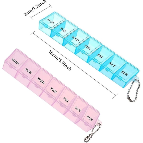 Pilleeske 7 dager 2 ganger om dagen, bærbar pilleeske arrangør pilleetui reise tablettboks påminnelse pille dispensere ukentlig pilleoppbevaringsboks (2 stk, blå -t