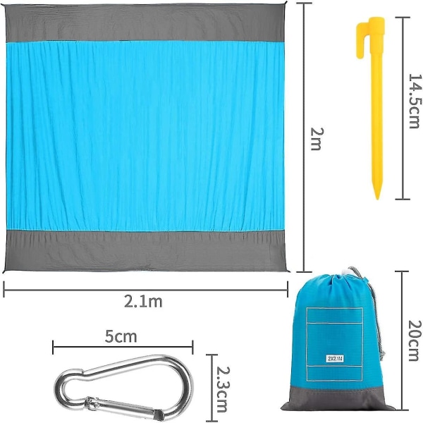 Strandteppe Piknikteppe 200 X 200 Cm, Ultralett Kompakt Slitasjebestandig Nylon Strandhåndkle, Vanntett Og Sandbestandig Campingteppe Med 4