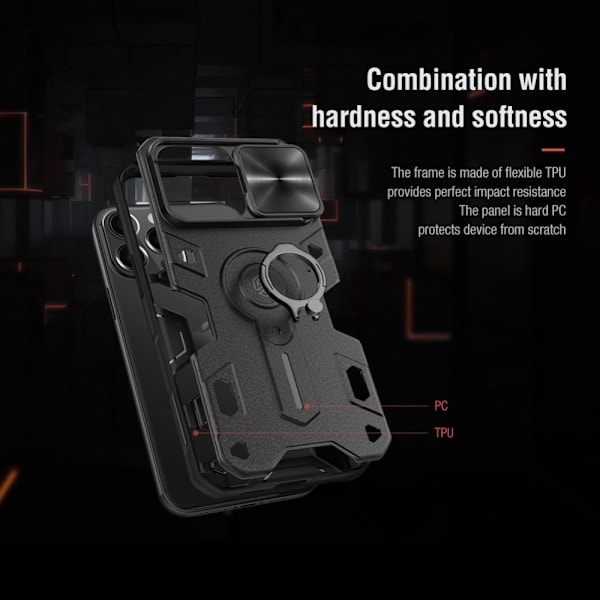 iPhone 13 Pro - NILLKIN CamShield Armor Hybrid Ring -kuori - Musta