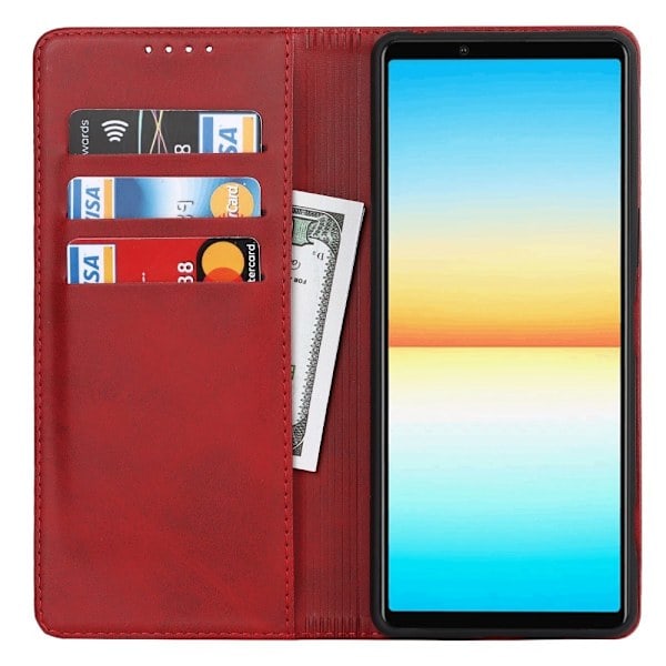 Sony Xperia 10 IV Kotelo Flip Nahka Punainen