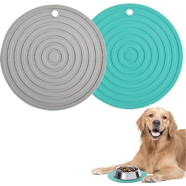 2 Pcs Silicone Pet Food Mat Waterproof Bowl Place-mat Grey,green