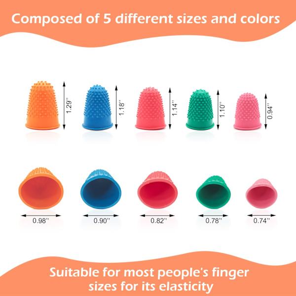 5 stk gummifingertupper 5 forskjellige størrelser farger fingerbeskytter deksler gjenbrukbare fingerbeskytter fingerputer grep