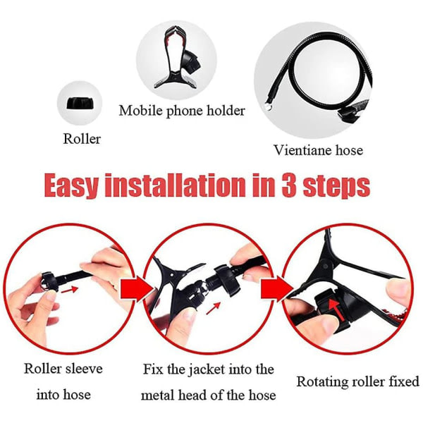 Telefonhållare med klämma - Portabelt flexibelt stativ - Lång arm 360 justerbar rotation - För säng, bil, bord (svart)