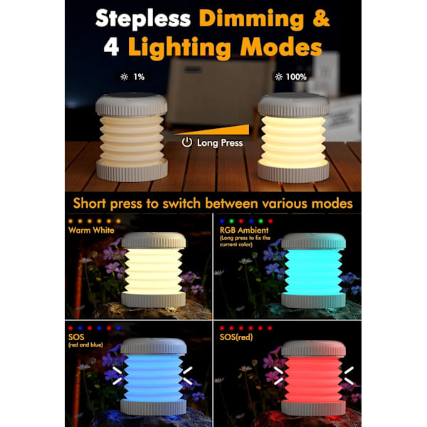 LED-retkilyhty, magneettinen RGB-väriä vaihtava retkilyhty, telttavalaisin, kannettava, vedenpitävä, himmennettävä ja 4 valaistustilaa retkeilyyn ja telttailuun