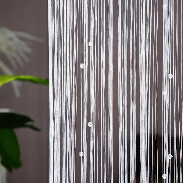 Pärlgardiner för dörröppning, fransar, pärlor, hängande fransar, rumsavdelare i hippiestil, fönster (100×200 cm, vit)
