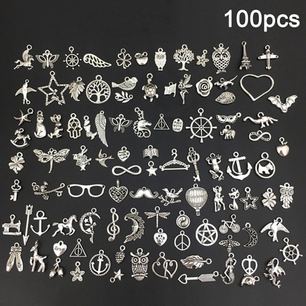 100 kpl Hopeisia Charms Riipuksia DIY-korutarvikkeisiin Hopea