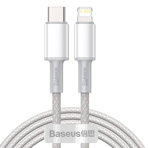 BASEUS 2m 20W PD Type-C - Lightning Flettet Nylon Kabel - Hvit Hvit Hvit