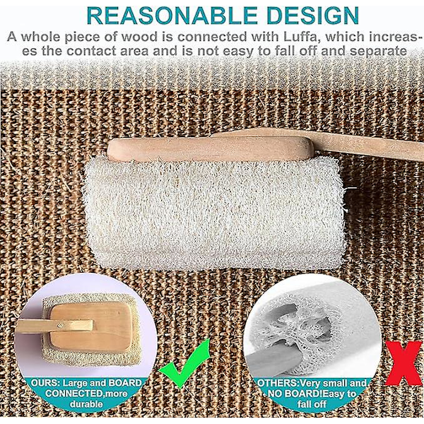 2 kappaletta luonnon luffa luffa loofa kylpyharja tikulla - pitkällä puisella kahvalla selkäharja suihkusieni vartalon selän kuorintaharja beige 8,5*12,5*42cm