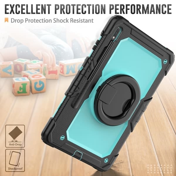 For Samsung Tab S7 Plus T970 / T975 (2020) / Tab S7 Fe (2021) Anti-drop Tablet Case Hard PC + Case med stativ Svart Babyblå PC ingen