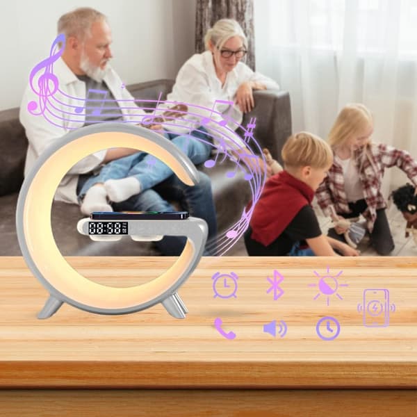 Multifunctional Wireless Charger Alarm Clock Speaker - White