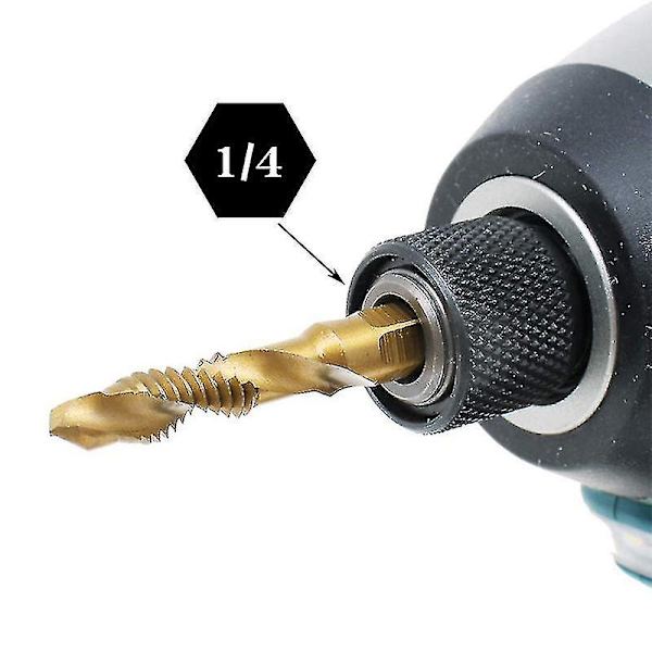 6-pack gängtapp, gängborr, metrisk M3-m10 gänga med HSS-titanbeläggning och 1/4\" sexkantsfäste gängtapp för gängning av olika gängor