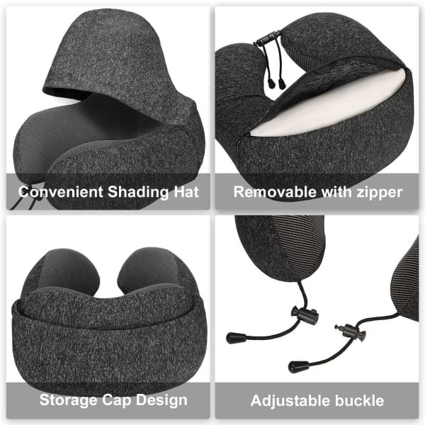 Nackkudde i memory foam, resekudde med huva - WELLNGS