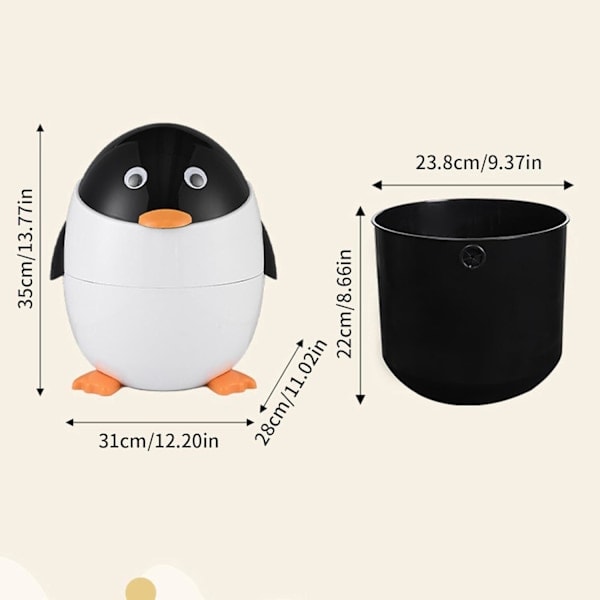 Penguin Trash Can, ABS Wastebasket for Kids Room, Animal Shaped Waste Bin, Garbage Container for Car, Home, Office