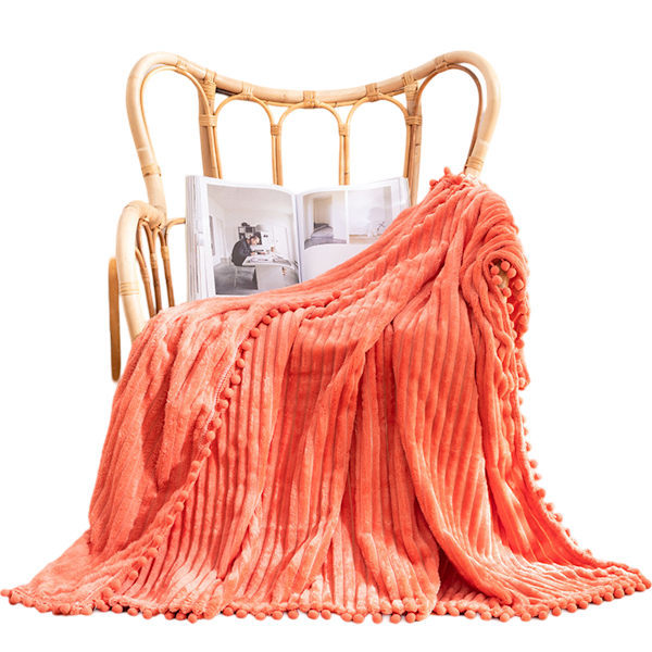 Fleecefilt Filtstorlek – 130x160 cm, Mjuk, Plyschig, Fluffig, Luddig, Varm, Mysig – Perfekt Filt för Soffa, Säng, Sittgrupp - med Pompom-Frans cora...