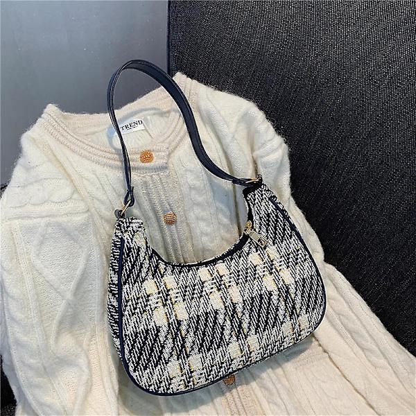 Ternet Canvas Dametaske Ny PU Læder Crescent Skuldertaske Fashionabel Enkel Lynlås Ren Farve Håndtasker til Kvinder