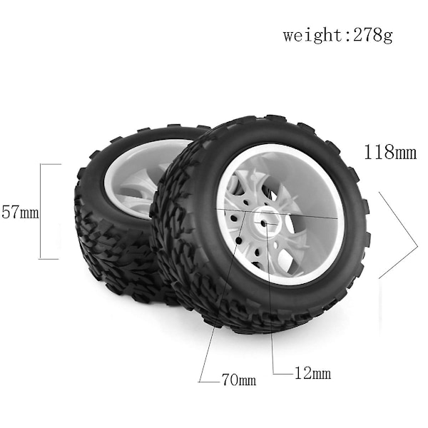 4 stk 118mm 1/10 Rc dekkdekkhjul skuminnsatser 12mm sekskant for Arrma Redcat, grønn