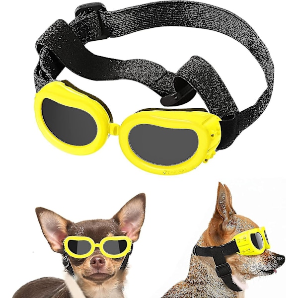 Dog Sunglasses Uv Protection Goggles, Dog Windproof & Anti-fog Goggles & Waterproof Dog Goggles With Adjustable Elastic Strap For Small Dogs - Yellow