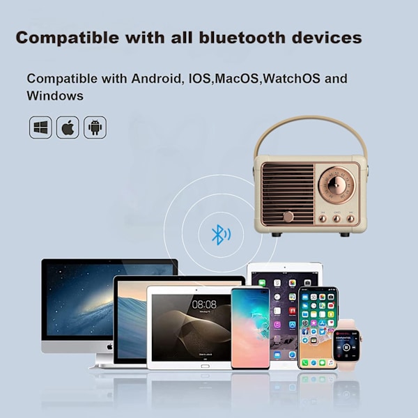 Retro Bluetooth-kaiutin, vintage-sisustus, pieni langaton Bluetooth-kaiutin, söpö vanhanaikainen tyyli keittiön työpöydälle makuuhuoneeseen toimistoon
