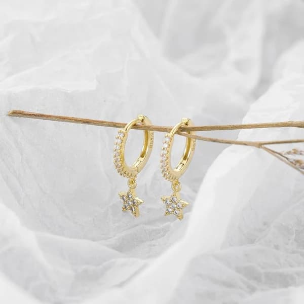 Gullfargede bøyleøreringer for kvinner, hengende, 14K gullbelagt, små, boho B[CO]