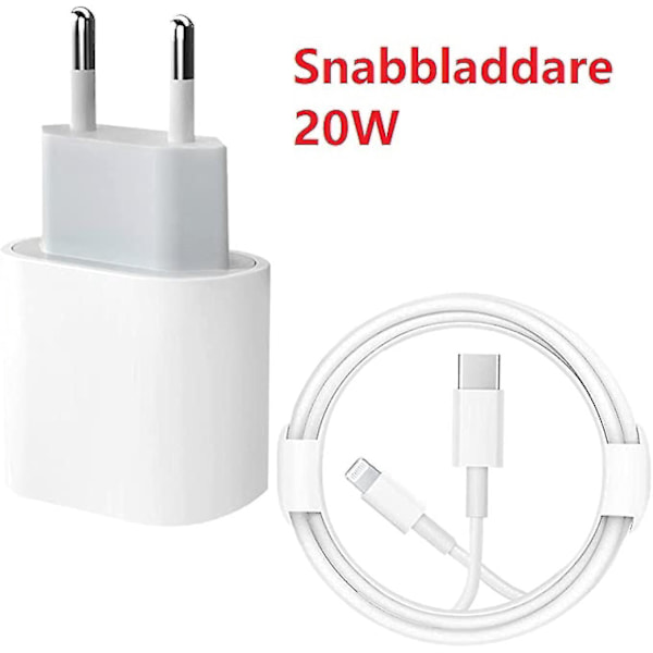 iPhone Hurtigoplader 20w Usb-c Hurtigoplader Med Kabel Hvid