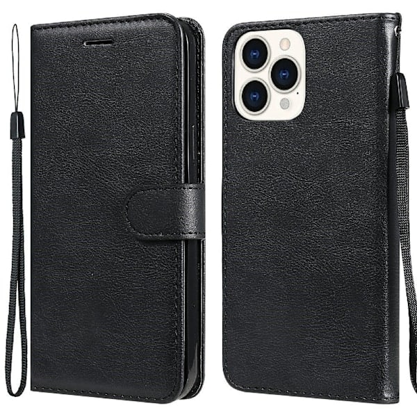 iPhone 13 Pro Max - Klassisk Solid Læder Etui - Sort