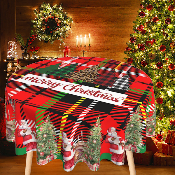 Plaid Christmas Round Tablecloth Washable Wrinkle Resistant Durable Table Cover for Harvest, Holiday, and Fall, Dinner, 60 Inch