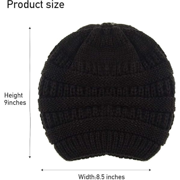 Stickad vintermössa för kvinnor, varm slouchy skidmössa med satin foder, mörkgrå, 52-60cm