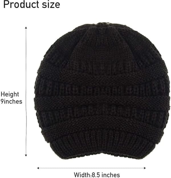 Strikket vinterlue for kvinner, varm slouchy skihue med satengfôr, mørkegrå, 52-60 cm